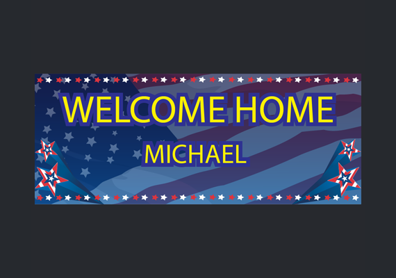 Banner design for a welcome home party for a US Navy soldier.