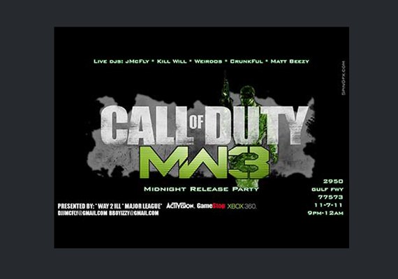 Flyer design for Call of Duty release event.